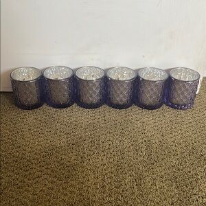 Purple Glass Candle Holders Set